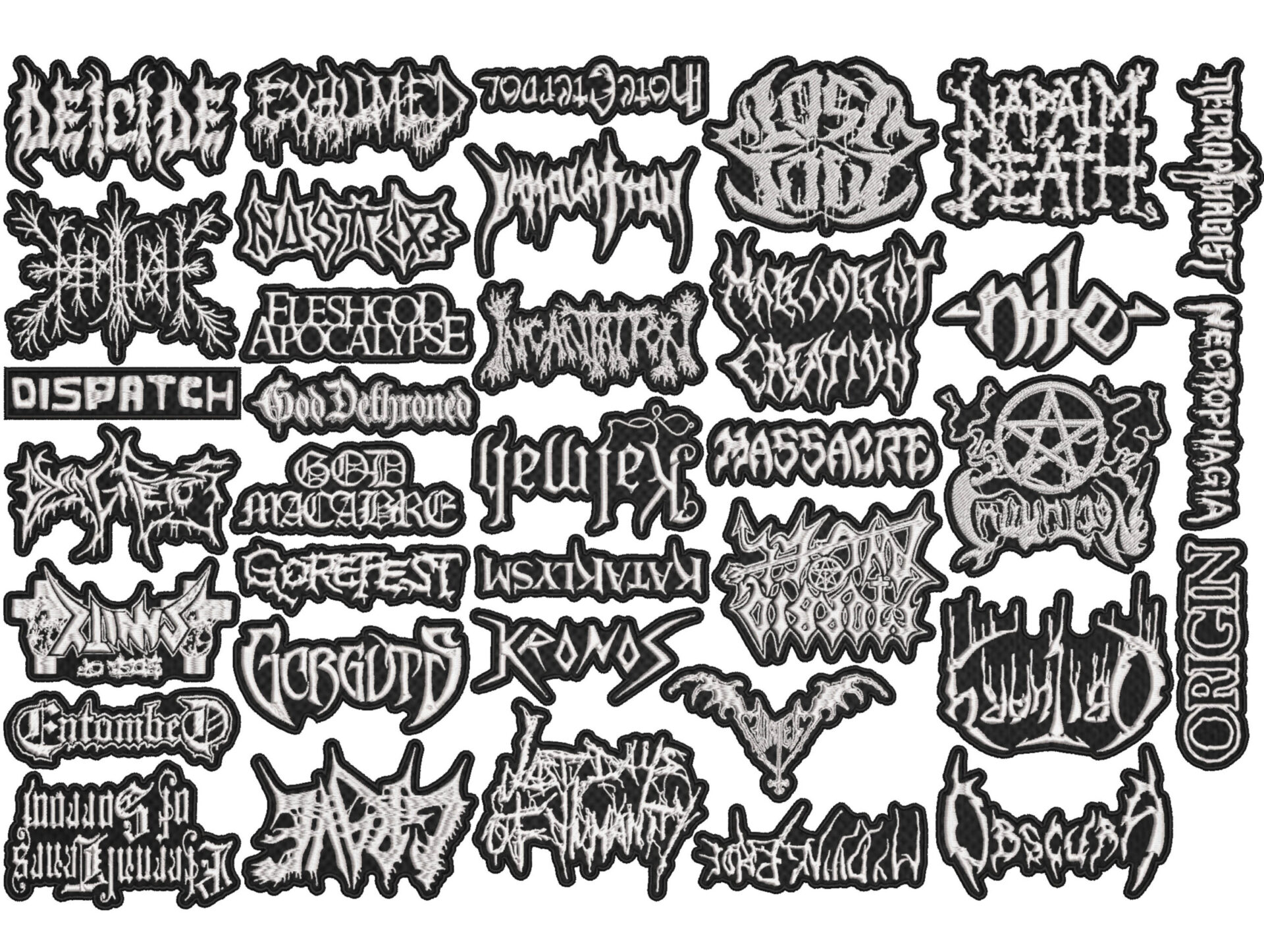 DEATH METAL full EMBROIDERY Shaped 10pcs/Lot Random Mix Sew-On Patches Fashion Battle Vest Patch